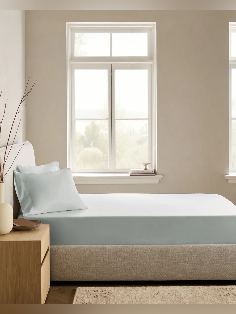 New Quince Organic Crisp Percale Fitted Sheet Set Twin XL Mist (Light Grey Blue)